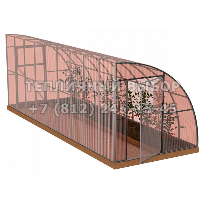 Теплица из поликарбоната-фито Усиленная Пристенная 2,3х12 h=2.1 м профиль 25х25 мм
