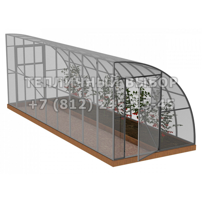 Теплица из поликарбоната Усиленная Пристенная 2,3х12 h=2.1 м профиль 25х25 мм