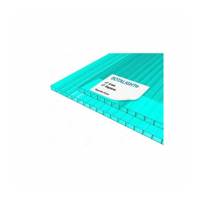 Сотовый поликарбонат 6 мм SOTALIGHT бирюза 2100х6000 мм